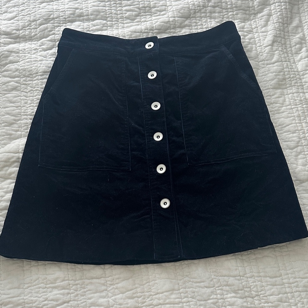 Navy Blue Corduroy Button-Front Women's Skirt